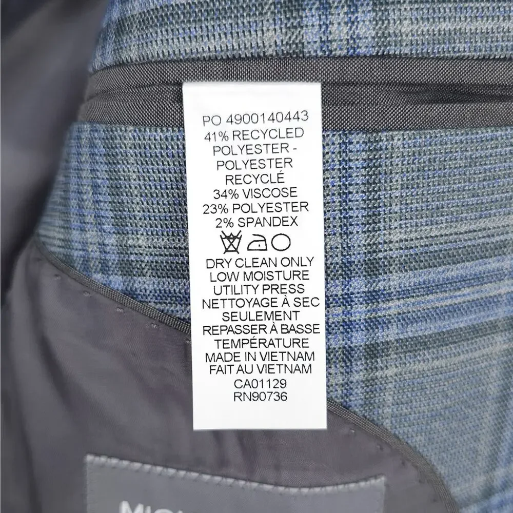 Michael Kors Mens Classic Fit Sport Coat 42L Blue Green Seafoam Plaid Stretch
